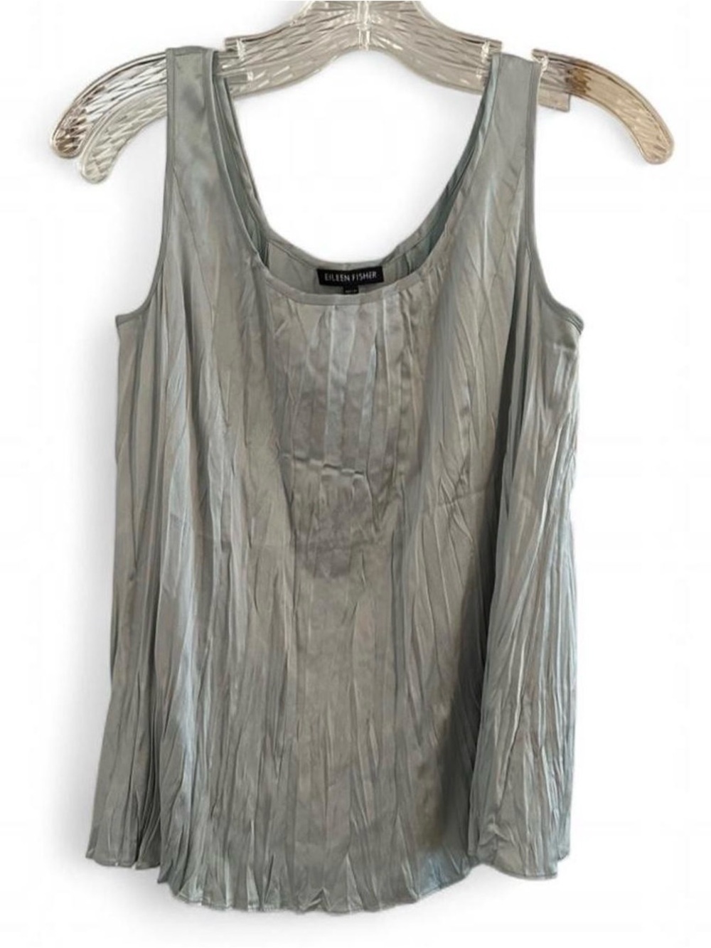 Eileen Fisher Silver Pleated Scoop Neck Tank